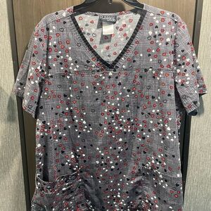 Gray Heart Pattern Scrub Top